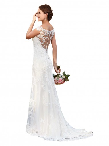 Shop Illusion Bateau Neckline Fit and Flare Lace Wedding Dress Geelong