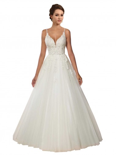 Shop Modern Spaghetti Straps Ball Gown Tulle Wedding Dress with Lace Bodice Geelong