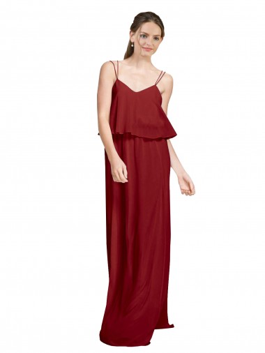 Shop Long Chiffon Bridesmaid Dress with Slim Straps and Open Back Geelong
