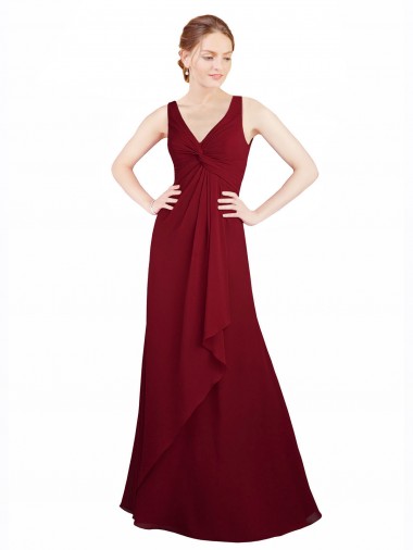 Shop Twist-Knot V-Neckline Long Chiffon Bridesmaid Dress Geelong