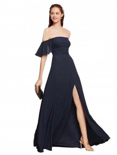 Shop Off the Shoulder Floaty Sleeves Chiffon Bridesmaid Dress / Prom Dress with High Slit Geelong