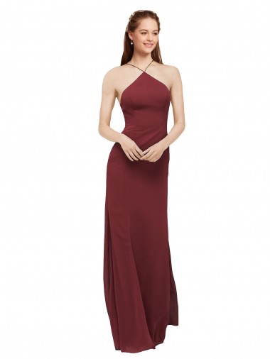 Shop High Halter Neck Long Chiffon Bridesmaid Dress with Low Scoop Back Geelong