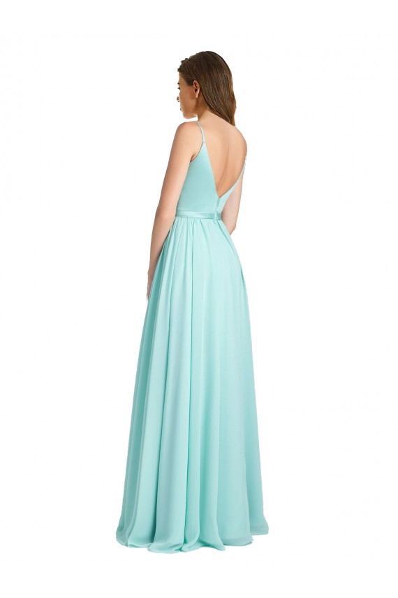 Shop Long V-Neck Chiffon Bridesmaid Dress with Satin Bodice Geelong