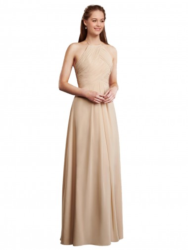 Shop Draped Halter Neck Long Chiffon Bridesmaid Dress with Tie Back Geelong