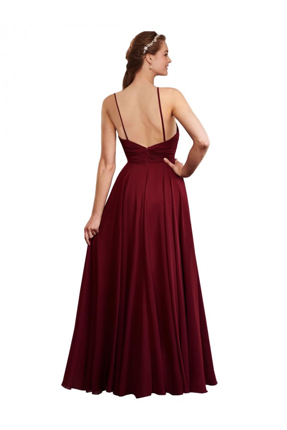 Shop Long A-Line Halter Neck Chiffon Bridesmaid Dress with Draped Bodice Geelong