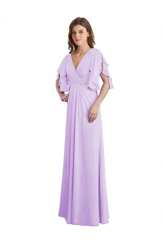 Shop A-Line Draped Chiffon Bridesmaid Dress with V-Neck and Split Sleeves Geelong