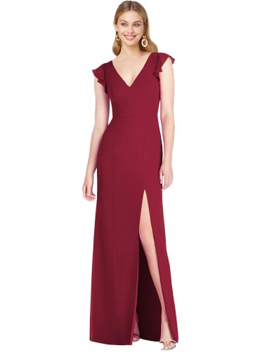 Shop Ruffled Sleeves Mermaid Chiffon Bridesmaid Dress with Front Slit Geelong