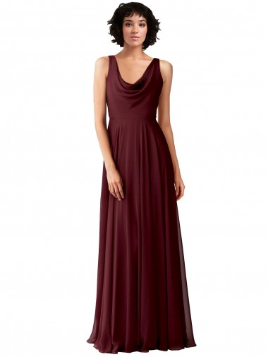 Shop Draped Cowl Neck Long Chiffon Bridesmaid Dress with Wide Straps Geelong