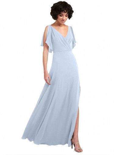 Shop Split Flutter Sleeves V-Neck Chiffon Bridesmaid Dress with Open V-Back Geelong