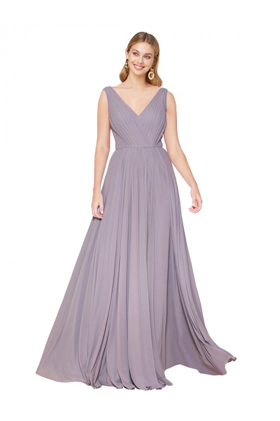 Shop Draped Floor Length High Neck V-Back Chiffon Bridesmaid Dress / Formal Prom Dress with Shirred Bodice Geelong