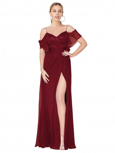 Shop Cold Shoulder Long Mermaid Chiffon Bridesmaid Dress / Formal Prom Dress with Straps Geelong
