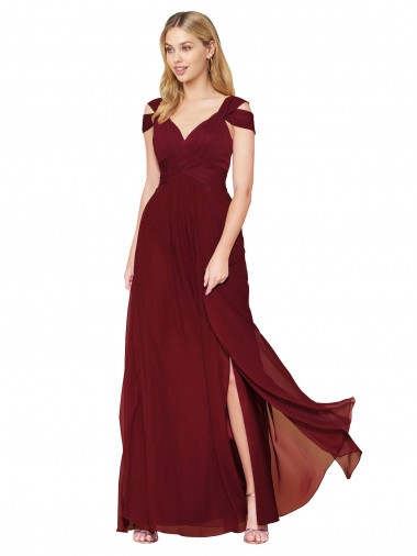 Shop Off the Shoulder Long Chiffon Bridesmaid Dress / Formal Prom Dress with Side Slit Geelong