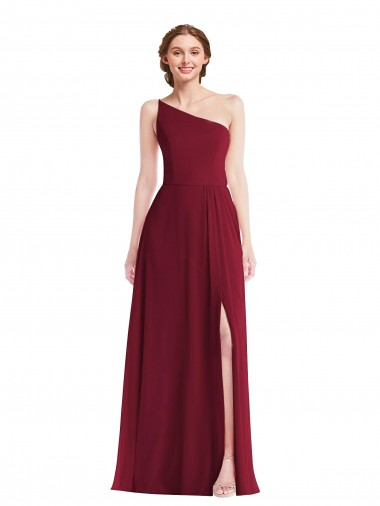 Shop One Shoulder Chiffon Maxi Bridesmaid Dress with Shirred Front Slit Geelong
