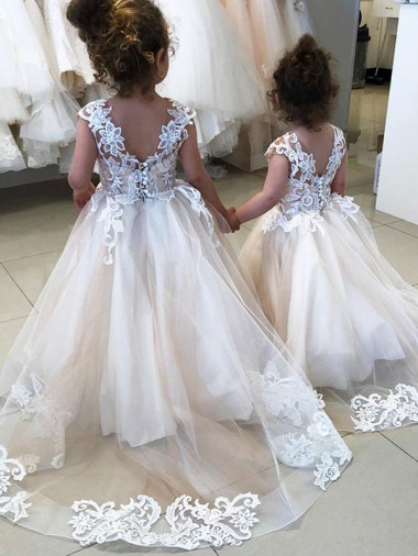 Shop Ivory Ball Gown Chapel Train Sleeveless V-Back Flower Girl Dress Geelong