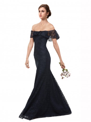 Shop Off the Shoulder Long Lace Bridesmaid Dress / Prom Dress with Flutter Sleeves Geelong