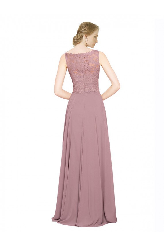 Shop Long A-Line Chiffon Bridesmaid Dress / Prom Dress with Sleeveless Lace Crop Top Geelong