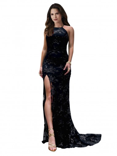 Shop Formal High Neckline Lace Open Back Bridesmaid Dress / Prom Dress with High Slit Geelong