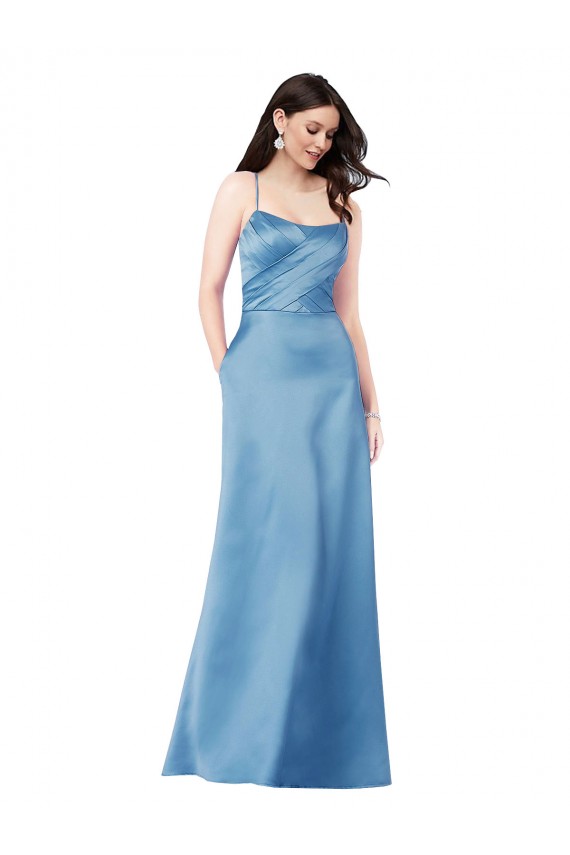 Shop Crossing Strap Back Pleated Bodice Long Formal Satin Bridesmaid Dress / Prom Dress Geelong