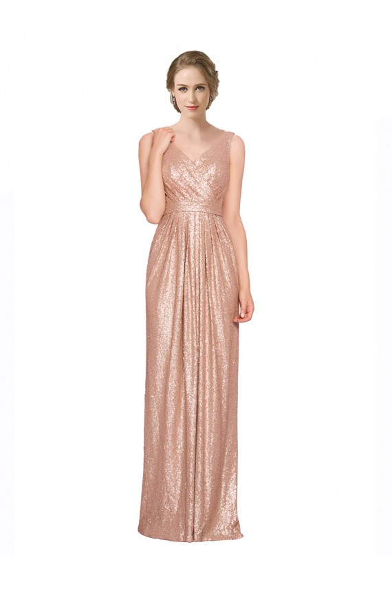 Shop Draped V-Neck Striking Sheath Floor Length Formal Sequin Bridesmaid Dress / Prom Dress Geelong