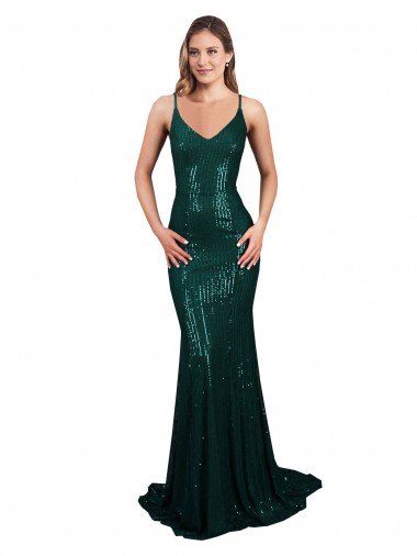 Shop Fishtail Shaped V-Neck Open Back Long Formal Sequin Bridesmaid Dress / Prom Dress Geelong