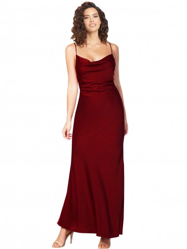 Shop Cowl Neck Low Back Formal Silky Satin Bridesmaid Dress / Prom Dress with Thin Back Straps Geelong