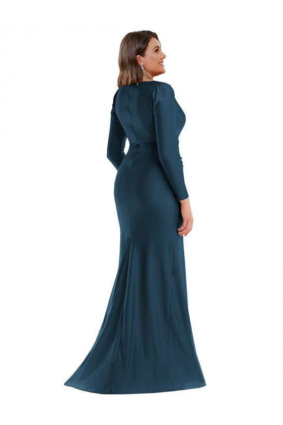 Shop Long Sleeves Draped Wrap Formal Silky Satin Mermaid Bridesmaid Dress / Prom Dress with Front Slit Geelong