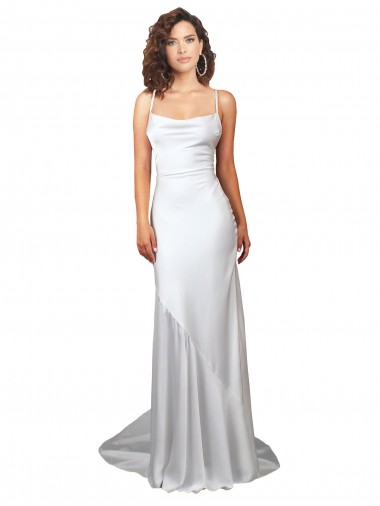 Shop Simple Lace Up Back Cowl Neck Long Sweep Train Silky Satin Beach Wedding Dress Geelong