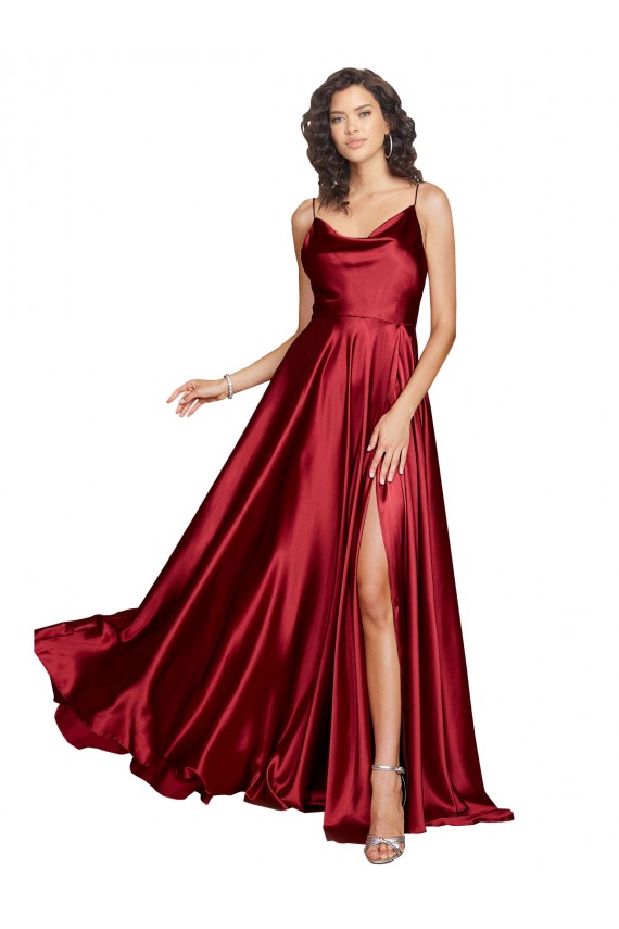Shop Cowl Neckline Long Formal Silky Satin Bridesmaid Dress / Prom Dress with Spaghetti Straps Geelong