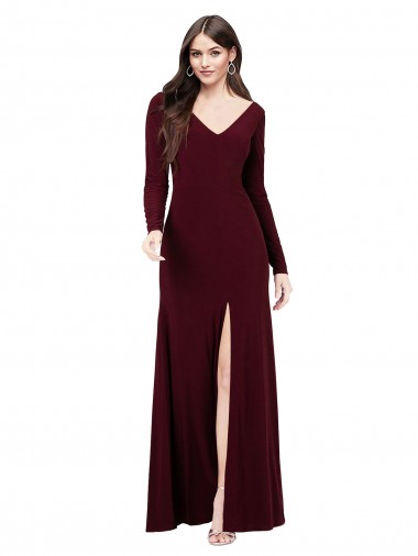 Shop Long Sleeves Spandex Bridesmaid Gown with Front Slit Geelong