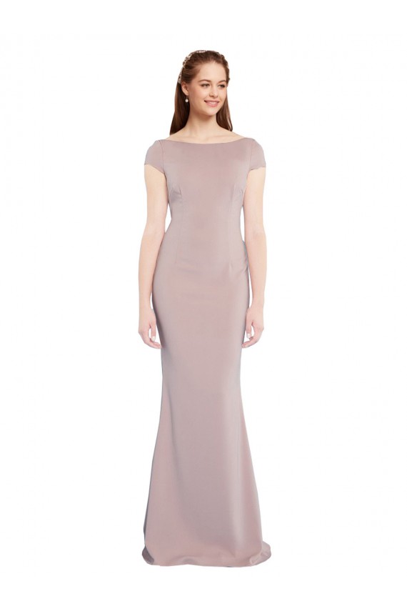 Shop Boat Neck Cap Sleeve Formal Crepe Bridesmaid Dress / Prom Dress with Plunging Tie Back Geelong