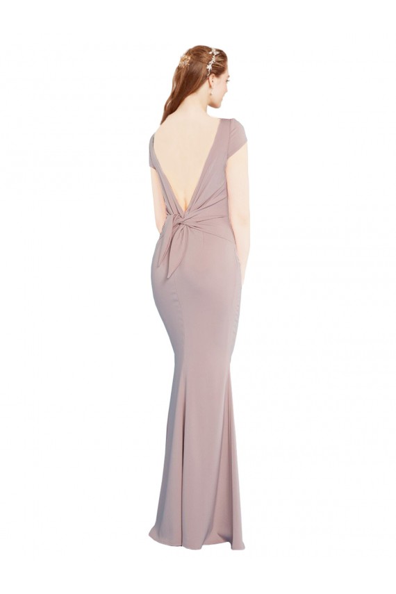 Shop Boat Neck Cap Sleeve Formal Crepe Bridesmaid Dress / Prom Dress with Plunging Tie Back Geelong