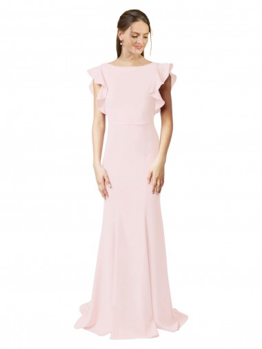 Shop Low V-Back Long Mermaid Crepe Bridesmaid Dress / Prom Dress with Ruffled Sleeves Geelong