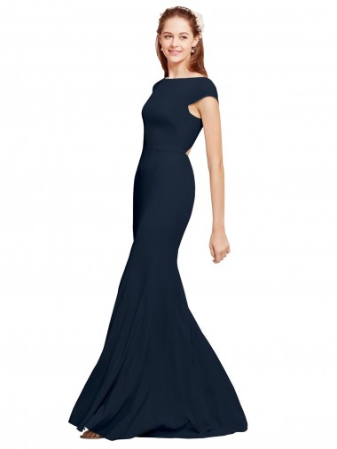 Shop Fit and Flare Long Formal Crepe Bridesmaid Dress / Prom Dress with Tie Open Back Geelong