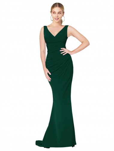 Shop V-Neck Floor Length Long Formal Crepe Mermaid Bridesmaid Dress / Prom Dress Geelong