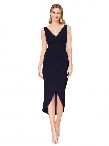Shop Knee Length V-Neck Formal Crepe Short Cocktail Wrap Bridesmaid Dress / Prom Dress Geelong