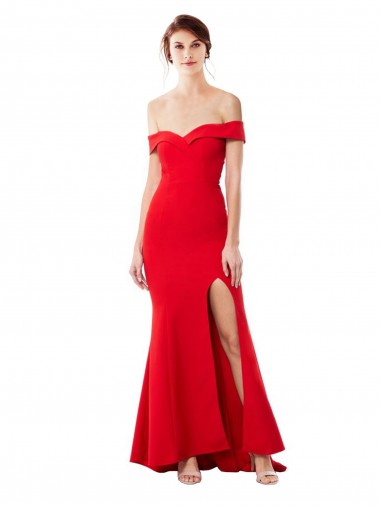 Shop Off the Shoulder Sweetheart Maxi Formal Crepe Bridesmaid Dress / Prom Dress With Thigh Split and Train Geelong