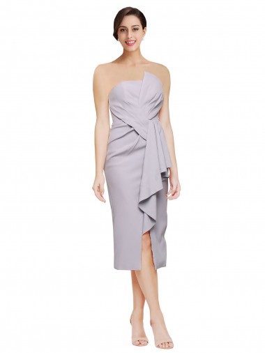 Shop Short Cocktail Length Strapless Formal Crepe Bridesmaid Dress / Prom Dress with Ruffles Geelong