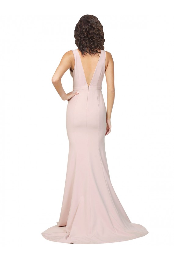 Shop Deep Plunging V-Neckline Full Length Formal Crepe Bridesmaid Dress / Prom Dress with Deep V-Backline Geelong