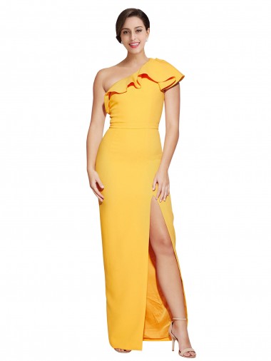 Shop One Shoulder Floor Length Formal Crepe Bridesmaid Dress / Prom Dress with Thigh High Split Geelong
