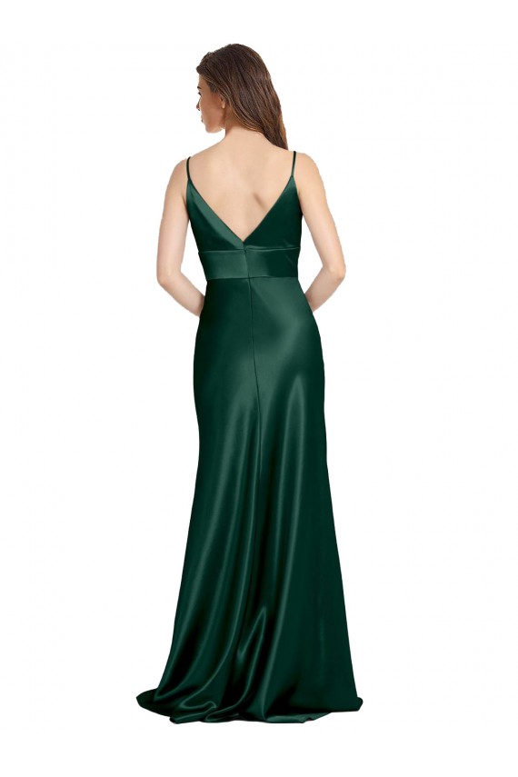 Shop High V-Neck Long Full Length Sheath Formal Stretch Satin Bridesmaid Dress / Prom Dress Geelong