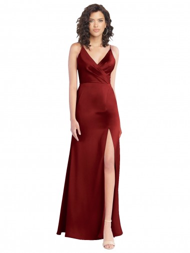Shop Faux Surplice Neckline Long Slim A-Line Formal Stretch Satin Bridesmaid Dress / Prom Dress Geelong