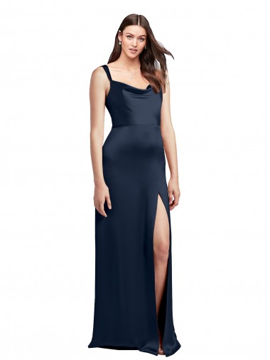 Shop Cowl Neck Soft Long Formal Stretch Satin Bridesmaid Dress / Prom Dress with Side Slit and Pleated Straps Geelong