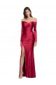 Shop Long Sleeves Off the Shoulder Formal Stretch Satin Bridesmaid Dress / Prom Dress with High Side Split Geelong