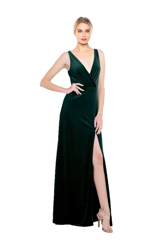 Shop Sleek V-Neck Long Formal Velvet Bridesmaid Dress / Prom Dress with Side Slit Geelong