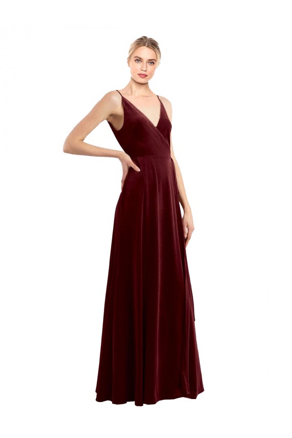 Shop Faux Wrap V-Neck Sleek Long Formal Velvet Bridesmaid Dress / Prom Dress Geelong