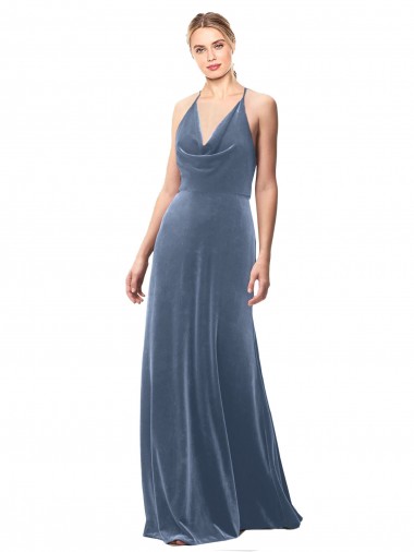 Shop Halter Cowl Neck Long A-Line Velvet Bridesmaid Dress / Prom Dress with Keyhole Back Geelong