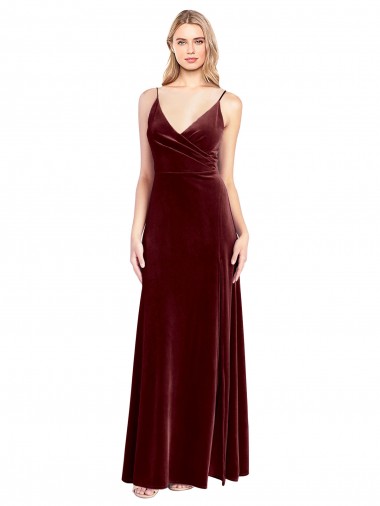 Shop Faux Surplice Neckline Slim A-Line Long Velvet Bridesmaid Dress / Prom Dress Geelong