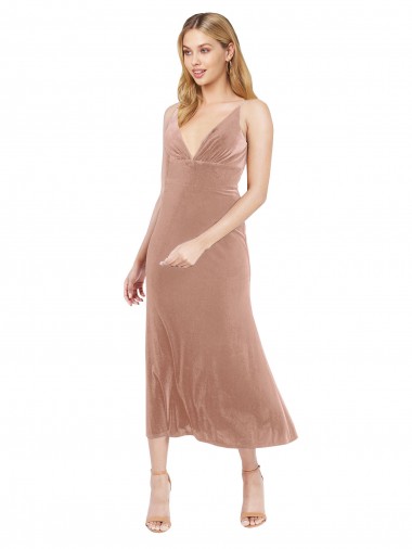 Shop Midi Cocktail Length Short V-Neck Velvet Bridesmaid Dress / Prom Dress with Notched Neckline Geelong