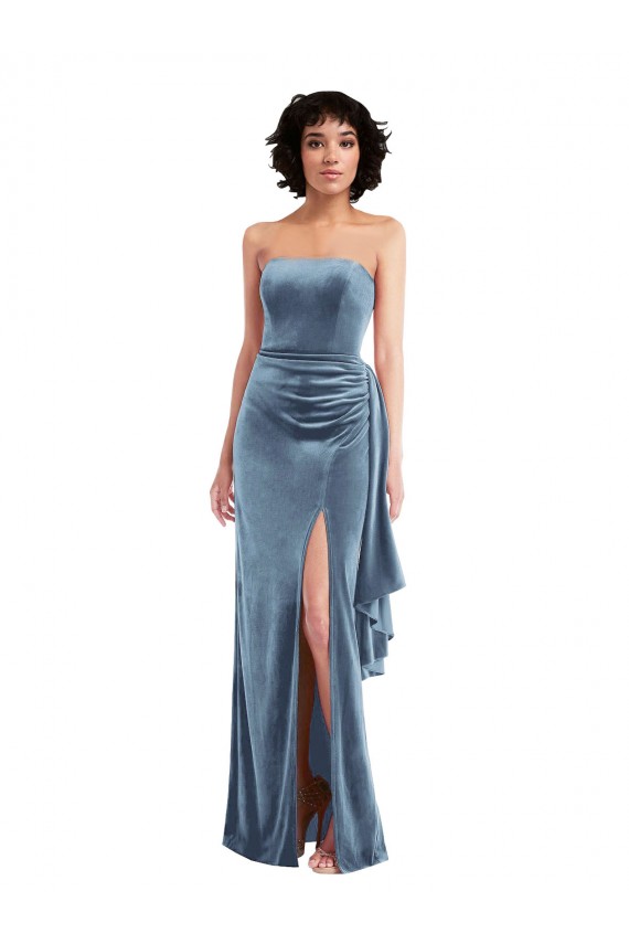 Shop Strapless Formal Velvet Maxi Bridesmaid Dress / Prom Dress with Draped Skirt Geelong