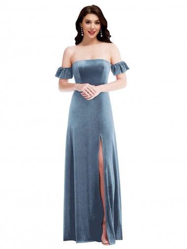 Shop Ruffle Sleeve Off the Shoulder Velvet Maxi Bridesmaid Dress / Prom Dress Geelong